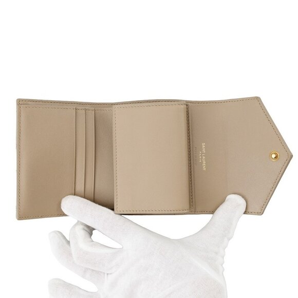 SAINT LAURENT PARIS Cassandra Matelasse Multifold Wallet Leather Dark Beige - Picture 16 of 16